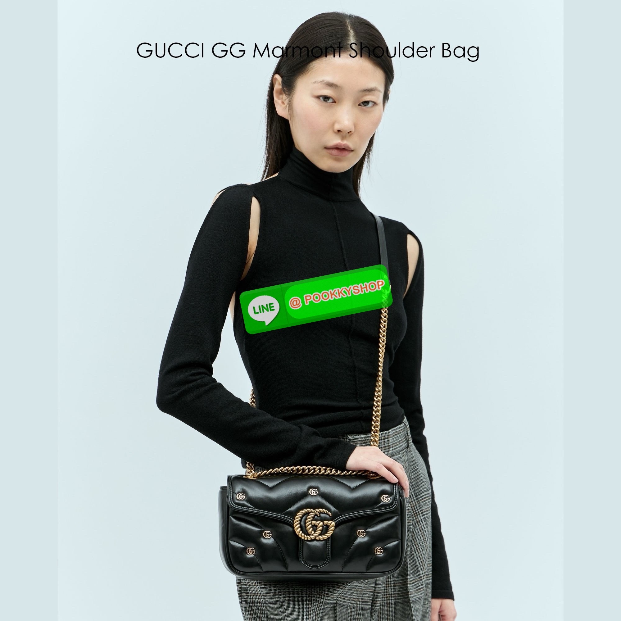 GUCCI GG Marmont Shoulder Bag with monogram-plaque กระเป๋าสะพายรุ่นคลาสสิค ดีไซน์ใหม่ ตกแต่งโลโก้ GG เต็มใบ เพิ่มความลูกคุณลักชูไปอีก สีสวยขับผิว ดูแพง อัพลุคได้สบายๆ เป็นไอเท็มที่ใช้เป็น everyday bag ได้เลย ใบนี้ต้องแนะนำเลยจ้า