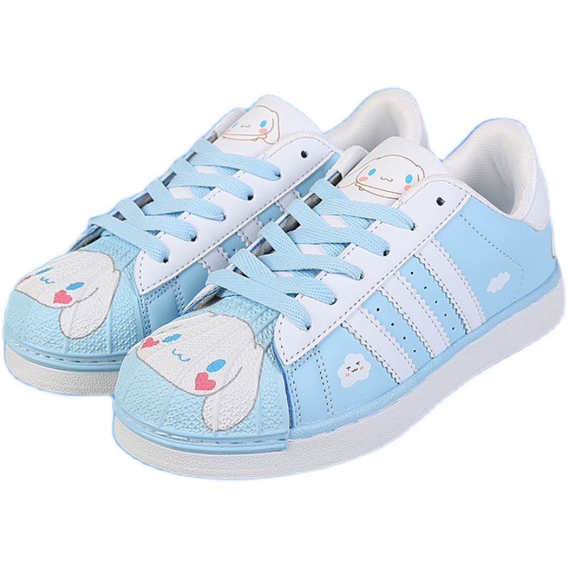 รองเท้าผ้าใบหนังหุ้มข้อ สกรีนลายน่ารัก พื้นนิ่ม ใส่สบาย