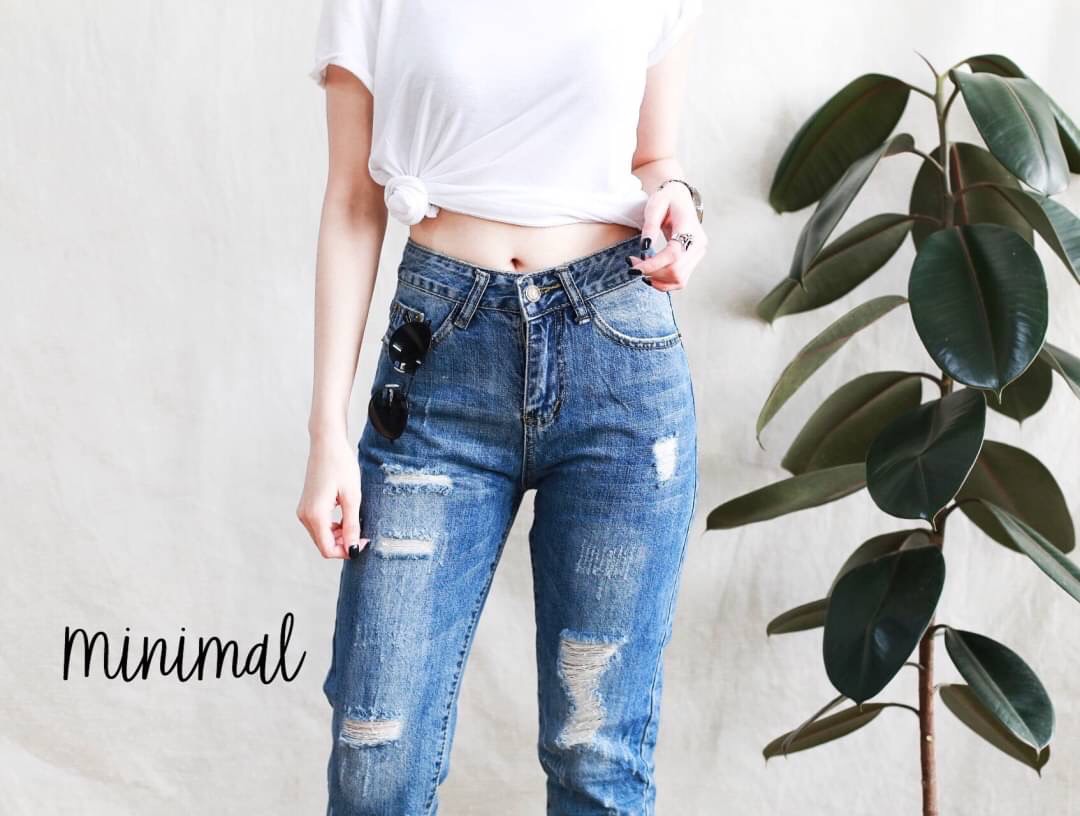 กางเกงแฟชั่น กางเกงยีนส์บอยเฟรนทรงขาเต่อ สียีนส์ฟอกเฟด แต่งขาดเซอร์สวยมาก