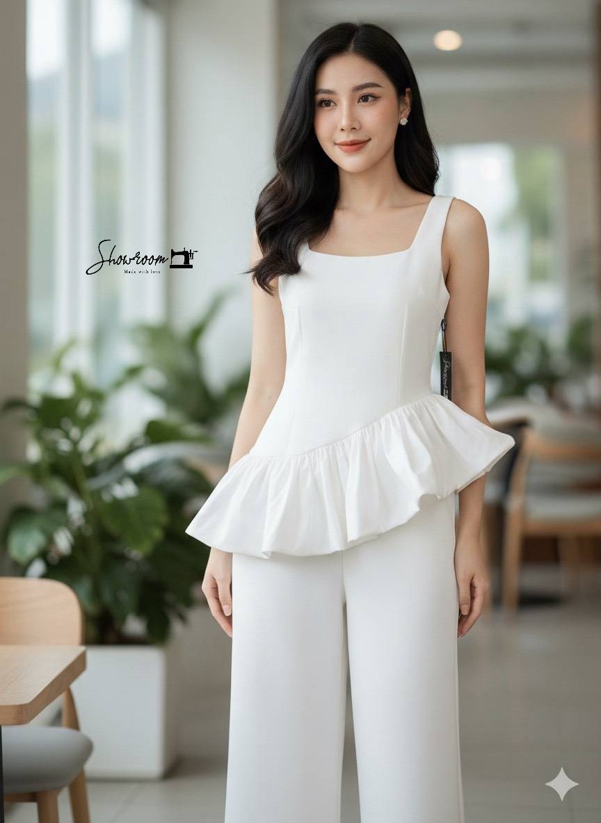 ชุดเซทแฟชั่น ตัวเสื้อชายตัดต่อระบายดูเก๋มาก กางเกงขายาวทรงสวย ใช้ผ้าอย่างดีในการตัดเย็บ