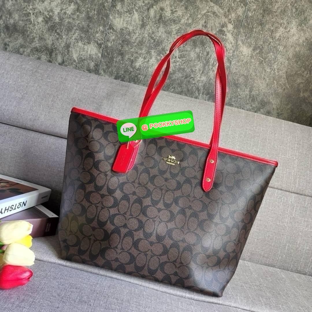 COACH CITY ZIP TOTE IN SIGNATURE COATED CANVAS (COACH F36876) กระเป๋าสะพายทรงช้อปปิ้ง ทรงสวย ทรงยอดนิยมใบใหญ่ยุของได้เยอะ หนังcanvas ลาย C Signature สายหนังแท้ สะพายขึ้นไหล่ได้สวย ใบใหญ่ ใช้งานง่าย มีซิปปิดด้านบน มีผ้าบุด้านใน มีช่องซิป