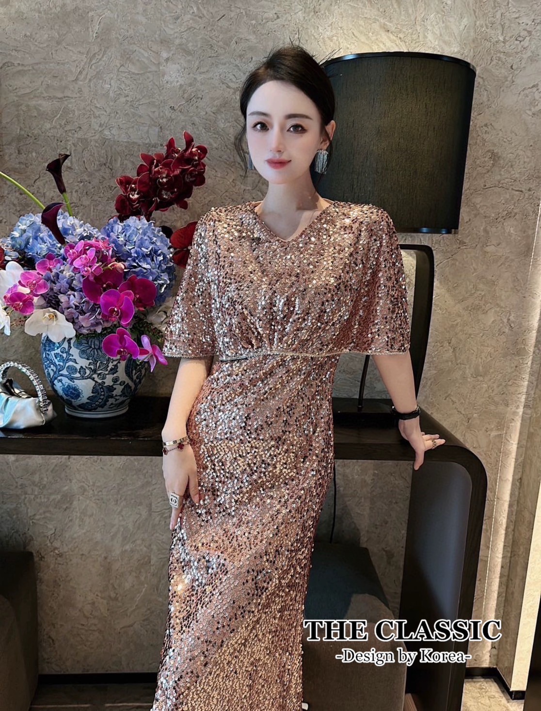 เดรสแฟชั่น เดรสออกงานปักเลื่อม ใช้ผ้าเนื้อดีปักเลื่อมเนื้อผ้ายืดขยาดได้ ปักแน่นมีน้ำหนัก