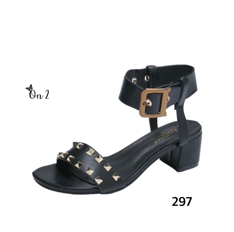 รองเท้าส้นสูงรัดข้อสไตล์แกลดิเอเตอร์ หน้าดอกมุก ส้นสูง 2" กำลังดีใส่เดินง่าย งานดี งานมีกล่อง