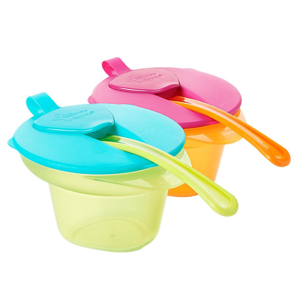 Tommee Tippee ชุดชามบดที่มาพร้อมกับฝาปิดและช้อน BPA free