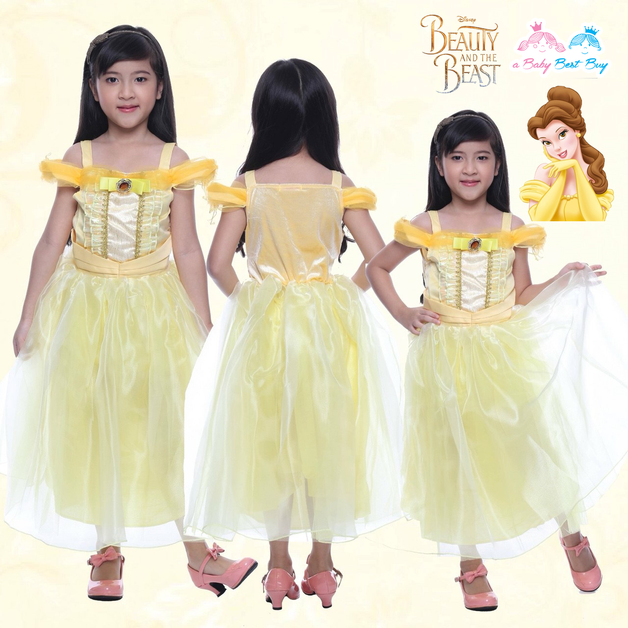 "ชุดเดรส เจ้าหญิงเบล ชุดแฟนซีเจ้าหญิง ผ้าดี ใส่สบาย (สำหรับเด็กอายุ 4-10 ปี)
