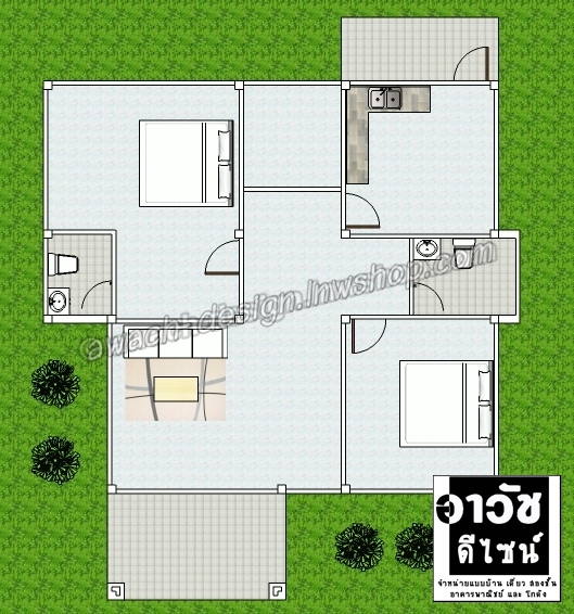 B105 แบบบ้านชั้นเดียว 2 ห้องนอน