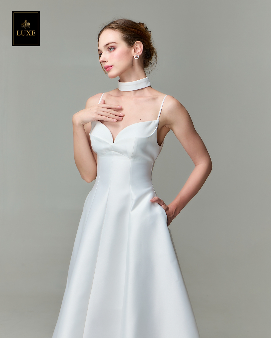 เดรสแฟชั่น เดรสเสื้อสายเดี่ยว ดีเทลหน้าอกโค้ง ซ้อน2เลเยอร์ กระโปรงบานทรงวงกลม