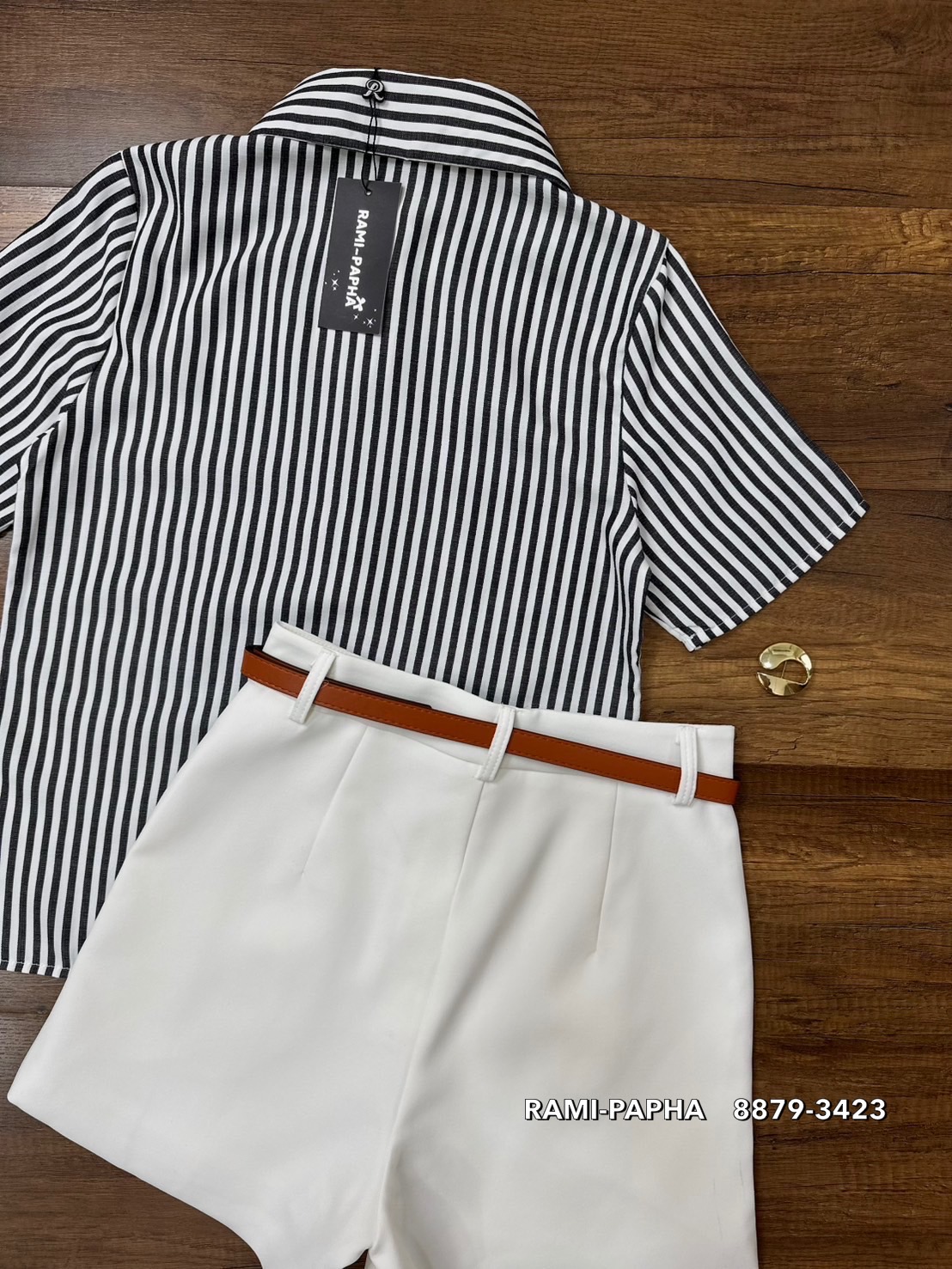 ชุดเซทแฟชั่น เซตส4ชิ้นสุดคุ้ม!! เสื้อเชิ้ตแขนสั้นคอปกเก๋ๆ ลายริ้วทางตรงสีสวยคลาสสิค