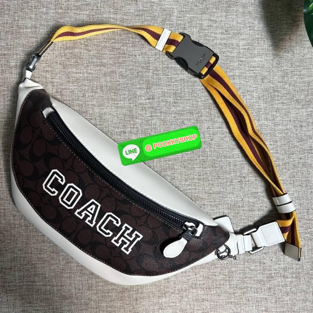 Coach Warren Belt Bag In Signature Canvas ( CB912 )With กระเป๋าคาดอก/เอว Coach Warren ในแคนวาสซิกเนเจอร์พร้อม ผ้าใบเคลือบซิกเนเจอร์และหนังลูกวัวอย่างดี ภายในกระเป๋ามัลติฟังก์ชั่น ปิดซิป ซับในผ้า กระเป๋าซิปด้านนอก สายปรับได้ ยาว 34 1/2" ใส่ได้เอว