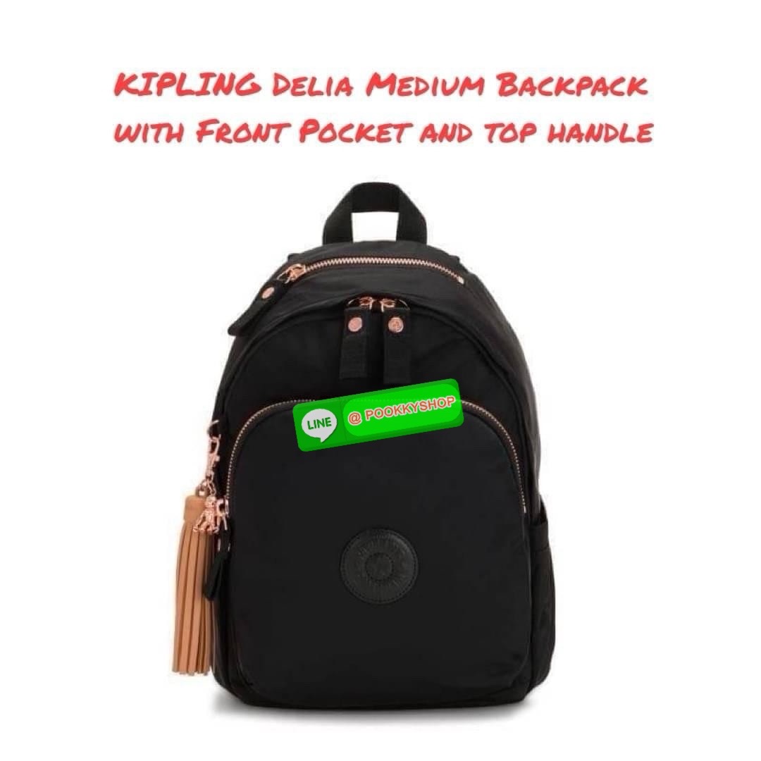 KIPLING Delia Medium Backpack with Front Pocket and top handle คอลเลคชั่นใหม่ล่าสุดจาก Paka Premium เป้ไซส์ขนาดกลางกำลังดีที่สามารถสะพายใช้งานได้ทุกวัน วัสดุ Polyester100% อะไหล่สีRose goldทั้งหมดรวมถึงเจ้าพวงกุญแจmonkeyและพู่หนังrubber เพิ่มความหรูหรา คอ