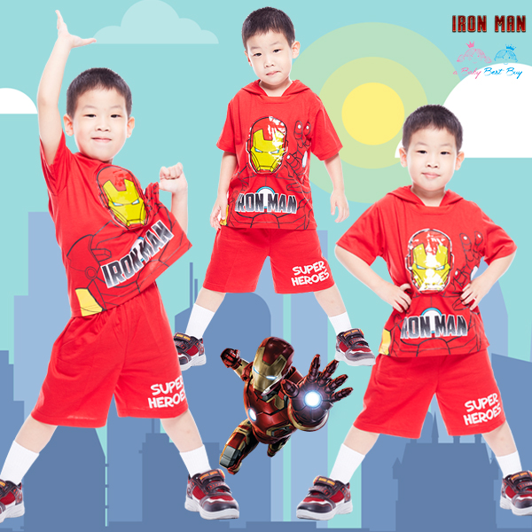 ฮ ( 3-4-5 ปี ) ชุดแฟนซี เด็กผู้ชาย Super Hero - The Avengers - IronMan สีแดง เสื้อแขนสั้นสกรีนลายIron Man มีหมวก(ฮู้ด) มีไฟกระพริบตรงหน้าอก กางเกงขาสั้น ชุดสุดเท่ห์ ใส่สบาย ลิขสิทธิ์แท้ (สำหรับเด็ก3-4-5 ปี)