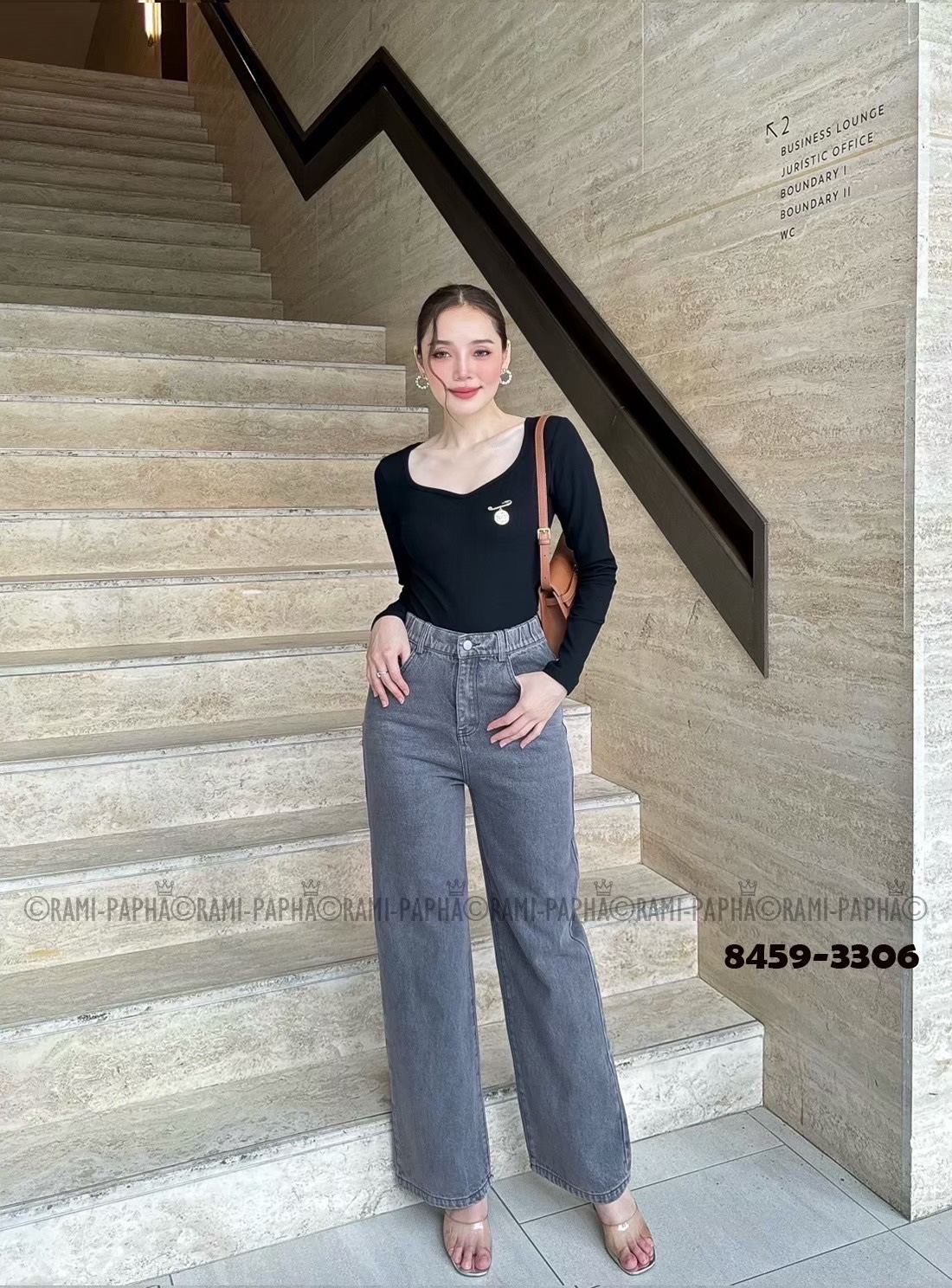 ชุดเซทแฟชั่น เสื้อ+ขายาว+เข็มกลัด Set.3ชิ้น เสื้อแขนยาวสีดำ เนื้อผ้าร่องยืดหยุ่นอย่างดีสวมใส่สบาย