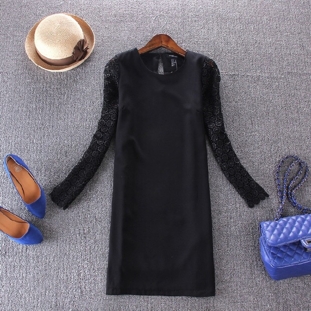 ชุดเดรส เดรสสั้น แขนแต่งลูกไม้ฉลุสีดำ แบรนด์เนม ESTHER งานผ้าชีฟองหนังไก่ เนื้อสวย หรูมากคะ Size S/M