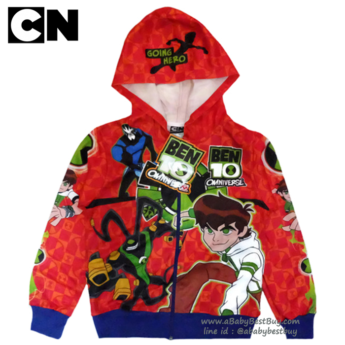 ฮ " เสื้อแจ็คเก็ต Ben10 เสื้อกันหนาว เด็กผู้ชาย สีแดง รูดซิป มีหมวก(ฮู้ด) ใส่คลุมกันหนาว กันแดด สุดเท่ห์ ใส่สบาย ลิขสิทธิ์แท้ (ไซส์ 6-8-10-12 )