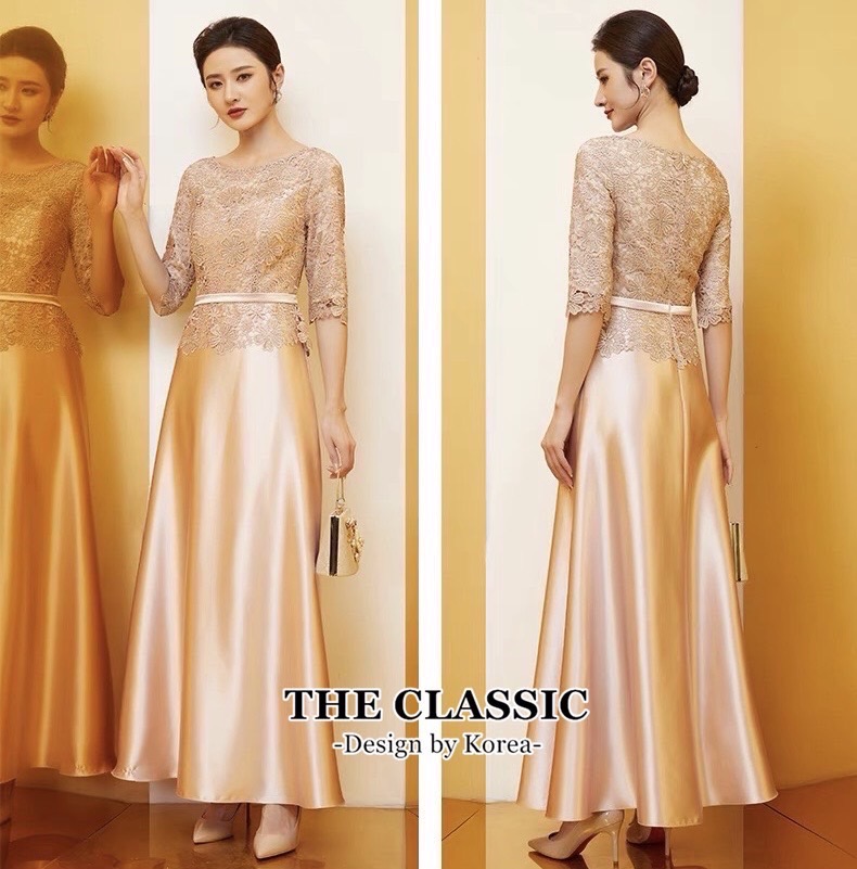 เดรสแฟชั่น เดรสยาวออกงาน ช่วงบนใช้ผ้าลูกไม้ทอแน่นอย่างดี