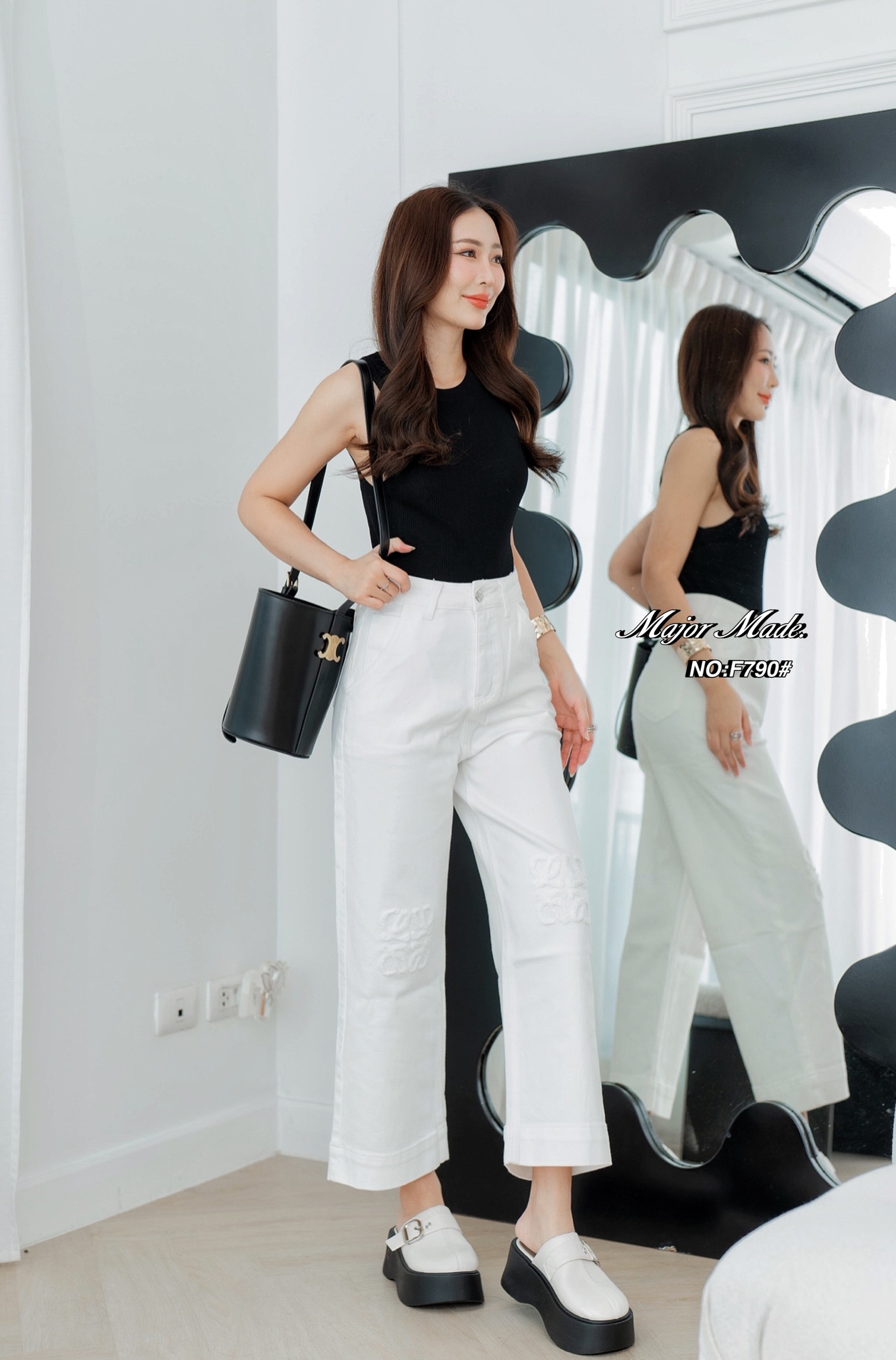 กางเกงแฟชั่น No. RGF790# -กางเกงยีนส์สีขาวขา9ส่วน ทรงมาใหม่คะ ทรงนี้ปีนี้มาแรงมากค่ะ