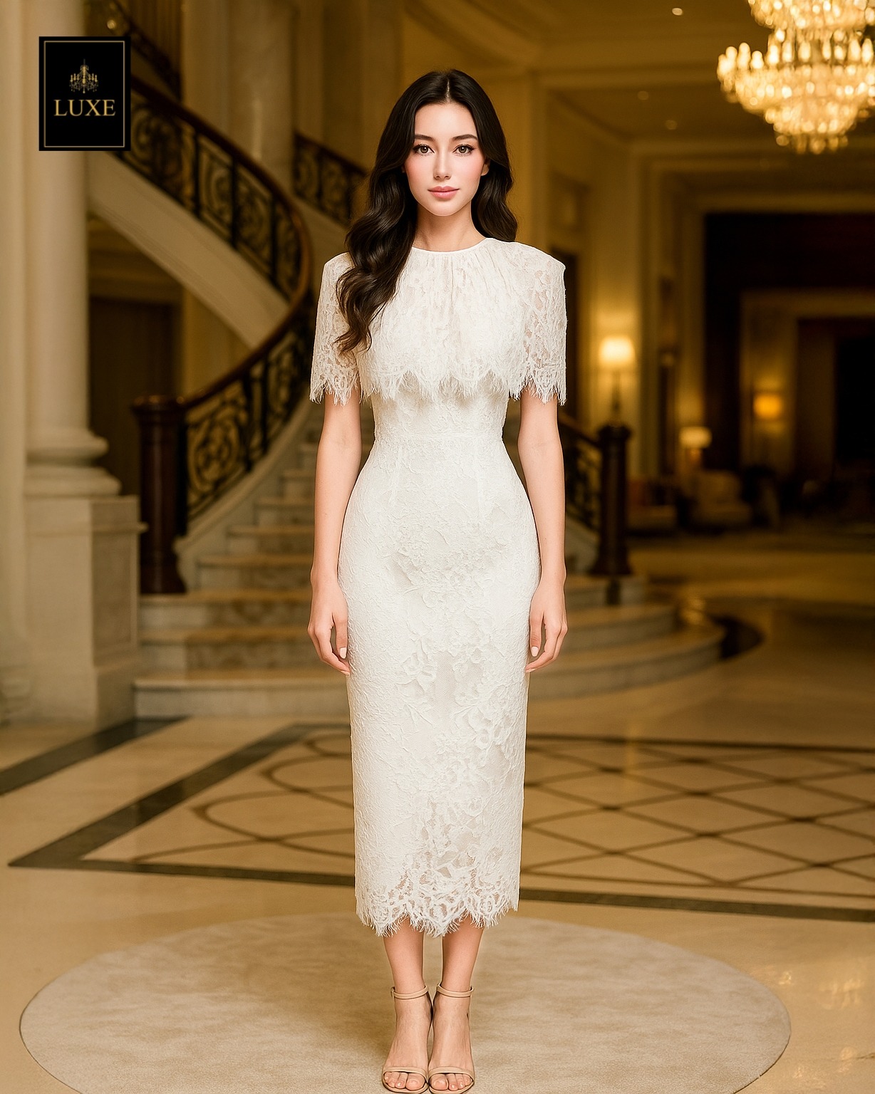 เดรสแฟชั่น เดรสเสื้อคอกลมแขนกุด กระโปรงทรงเข้ารูป