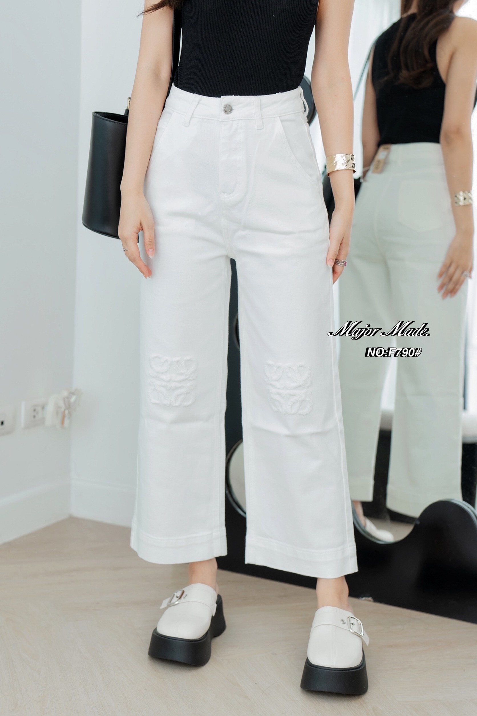 กางเกงแฟชั่น No. RGF790# -กางเกงยีนส์สีขาวขา9ส่วน ทรงมาใหม่คะ ทรงนี้ปีนี้มาแรงมากค่ะ