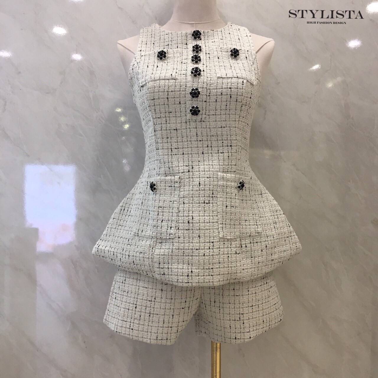 ชุดเซทแฟชั่น เซ็ตแฟชั่นลุคผู้ดีสไตล์ฝรั่งเศส ผ้าทวีตลายตารางคลาสสิก