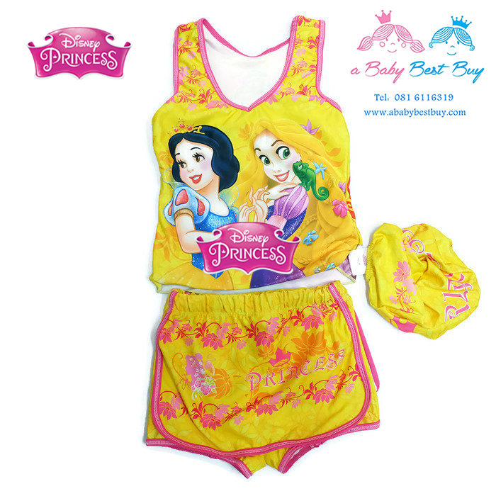 Size XS - ชุดว่ายน้ำเด็กผู้หญิง Disney Princess สีเหลือง มาพร้อมกับเสื้อแขนกุดสกรีนลาย เจ้าหญิง ปริ้นเซส กางเกงกระโปรง หมวกว่ายน้ำ สุดน่ารัก ใส่สบาย ลิขสิทธิ์แท้ (สำหรับเด็กอายุ 6เดือน-2 ปี)