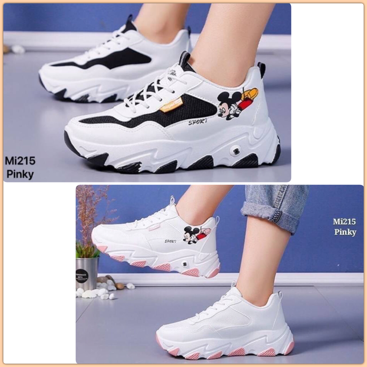 พร้อมส่ง Mi215 รอบ 2 ครบไซส์ ผ้าใบมิกกี้เมาส์ Mi215 งานนำเข้าแบบสวย งานดีมาก แบรนด์ suprem เพิ่มแบรนด์ Mickey ที่สาวๆชื่นชอบมาอีก แบรนด์หนักๆ ในราคาเบามากกก ผลิตจาก pu เกรดดีที่สุด ด้านในบุนิ่ม พื้นนิ่มมาก แต่งสีสวยเด่น ใส่เล่น หรือใส่วิ่งได้ ใส่กับชุดไหน