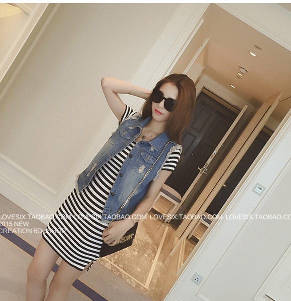 เสื้อกั๊กแฟชั่นยีนส์ฟอกสีสวย