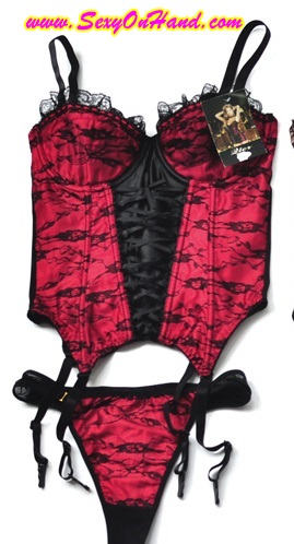 ชุดนอนเซ็กซี่ ชุดนอนสายเดี่ยว sexy สไตล์คอร์เซ็ต สีแดงแต่งลูกไม้ดำ ร้อยริบบิ้น สวยเซ็กซี่ งานส่งออก ญี่ปุ่น สินค้าหลุดโรงงานคะ +สายรัดถุงน่อง (ถอดใส่ได้คะ)+ถุงน่องตาข่าย +กางเกงในT-back เข้าชุด เซ็ทเดียวสุดคุ้มเลยคะ