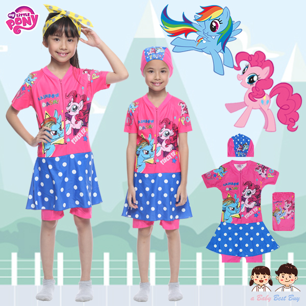 ( สำหรับเด็กอายุ 6เดือน-14 ปี ) Swimsuit for Girls ชุดว่ายน้ำ My Little Pony ชุดว่ายน้ำม้าโพนี่ บอดี้สูท เด็กผู้หญิง เสื้อแขนสั้นกระโปรงกางเกง สีชมพู ชุดว่ายน้ำเด็กผู้หญิง สุดน่ารัก ใส่สบาย ลิขสิทธิ์ฮาสโบแท้ โพนี่แท้