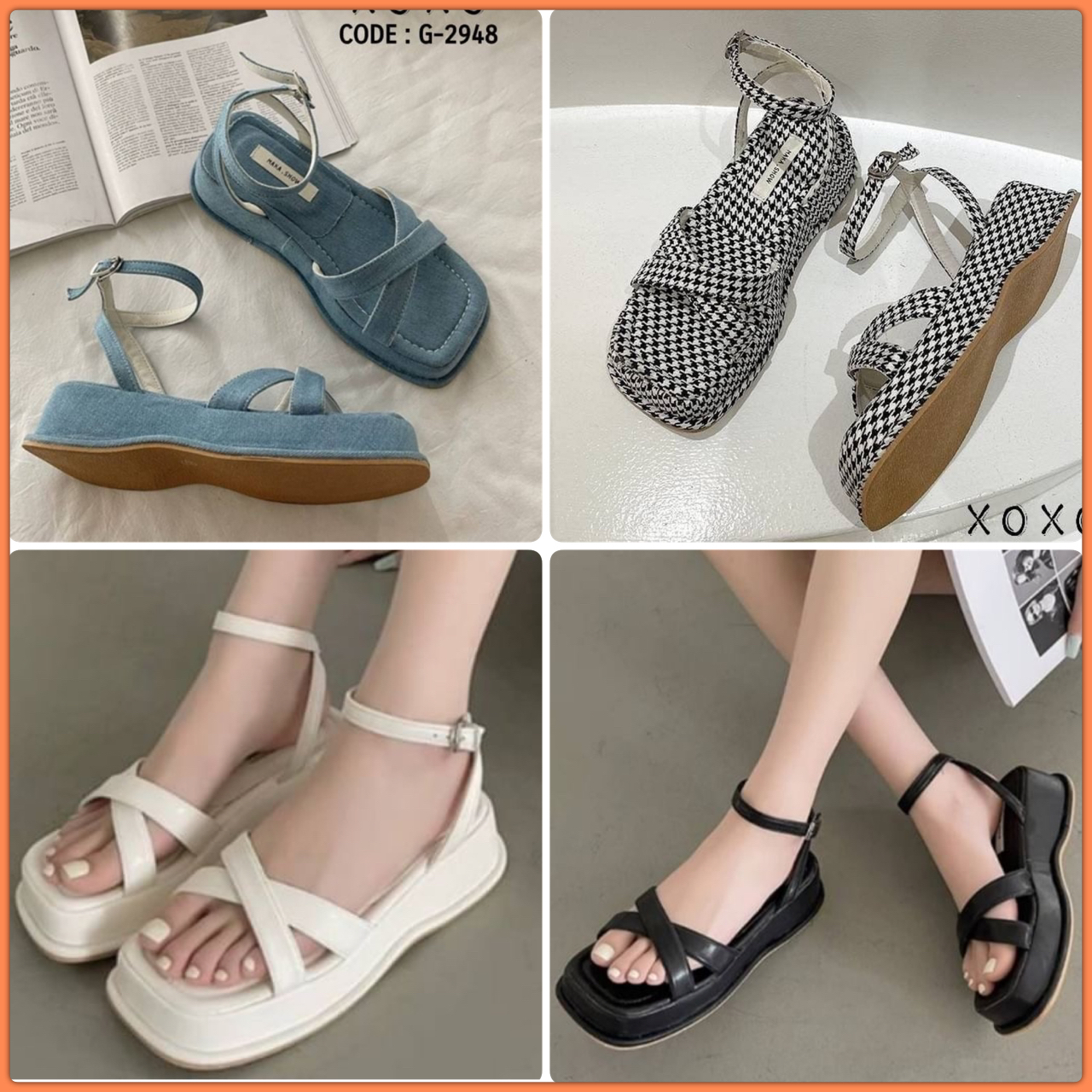 สินค้าพร้อมส่ง สไตล์งานเกาหลี คัชชูสวม ส้นเตารีด สวย เก๋ ใส่สบาย พื้นนุ่ม วัสดุ สีครีม,ดำ หนัง PU / สีฟ้า วัสดุผ้ายีนส์ / ขาวสลับดำ ผ้าชิโนริ แต่งไค้วด้านหน้า ด้านหลังตะขอเกี่ยว ส้นแบบนี้ใช้งานได้ทั้งวัน ไม่เมื่อยเลยตอนสวมใส่