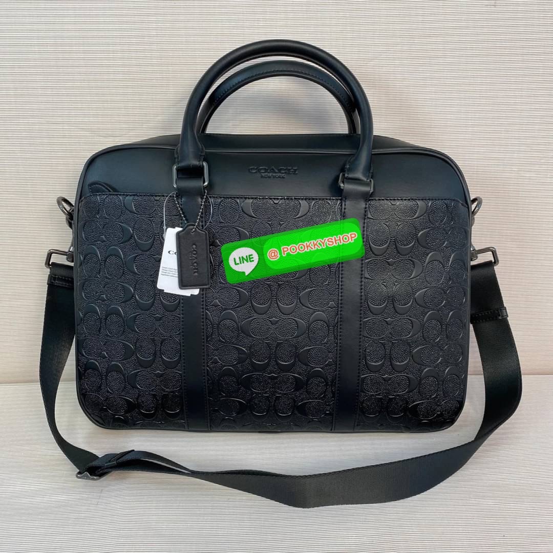 กระเป๋า PERRY SLIM BRIEF IN SIGNATURE CROSSGRAIN LEATHER (coach 72230) กระเป๋าเอกสาร หนังครอสเกรนซิกเนเจอร์ ด้านในมีซิป โทรศัพท์มือถือ และกระเป๋าอเนกประสงค์ ด้านในซองใส่แล็ปท็อป ปิดด้วยซิป ซับในด้วยผ้า ด้านนอกมีซิปและช่องใส่ของแบบสอด หูหิ้วพร้อมสายสะพายยา