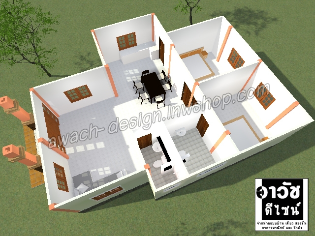 C0514 แบบบ้านพักอาศัย 1 ชั้น 2 ห้องนอน