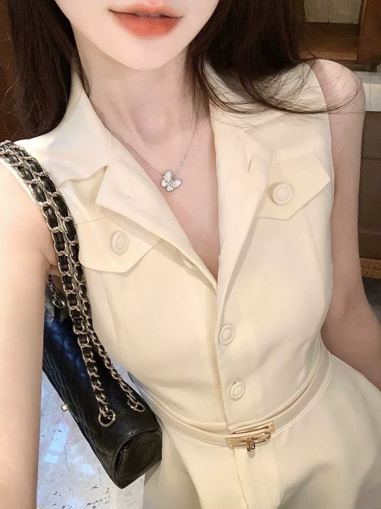 เดรสแฟชั่น เดรสคอปก เรียบหรูสไตล์ลูกคุณ โทนสีแอปริคอท