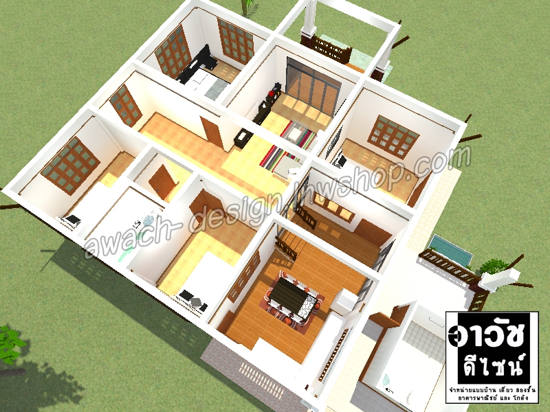 C1102 แบบบ้านชั้นเดียว 3 ห้องนอน