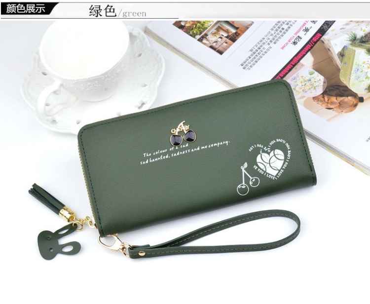 Purse Bags Wallet For Women Ladies Bag Long Pocket Leather กระเป๋าสตางค์ใบยาวแบบซิปรอบ CHERRY มีสายคล้องมือ