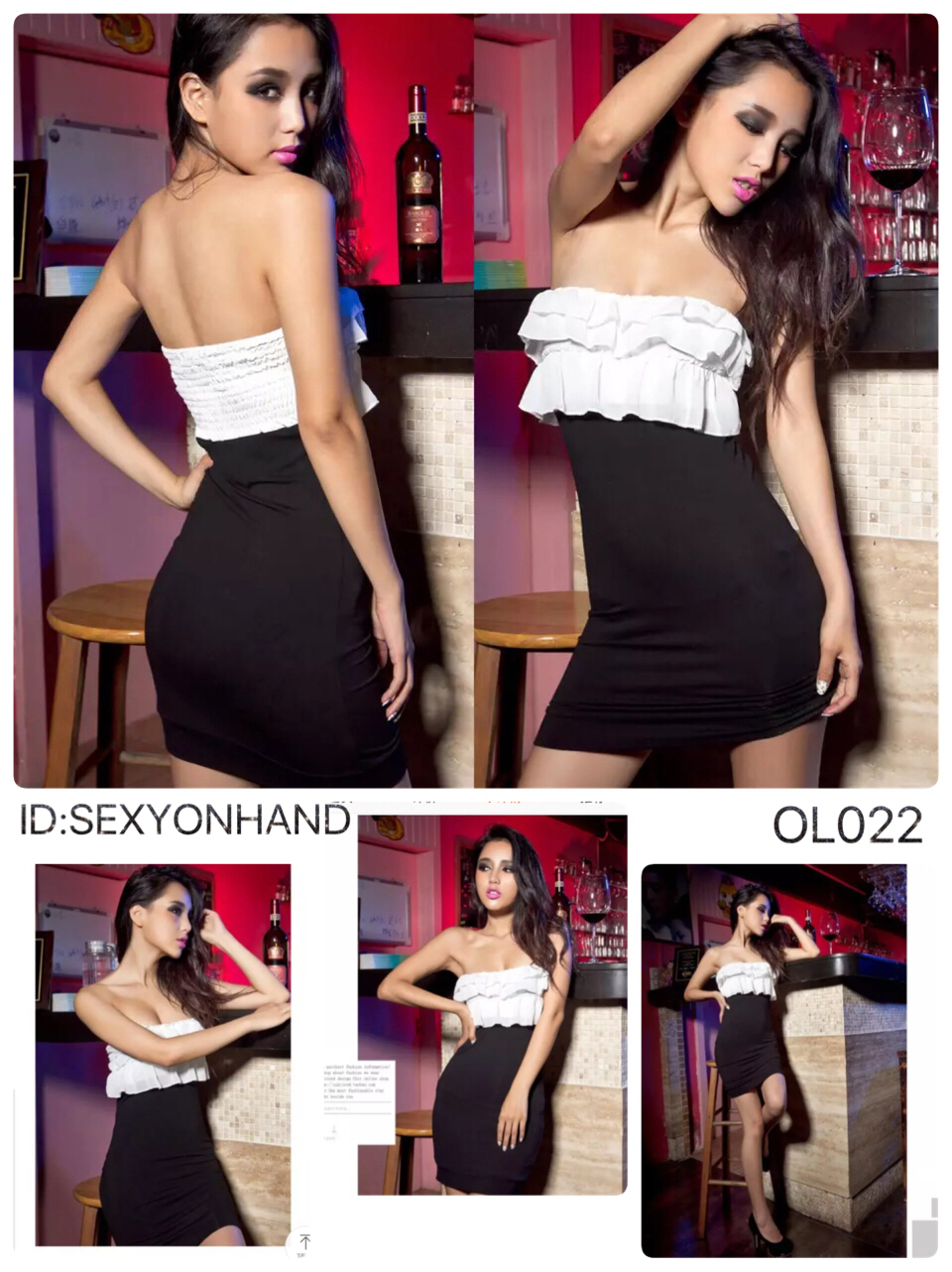 ชุดเดรสสั้น เดรสปาร์ตี้ เดรสออกงาน กลางคืน เดรสเกาะอกสีดำ แต่งระบายชีฟองขาว เนื้อผ้ายืดเข้ารูป สวยเปรี่้ยวมั่กๆคร่า +G-string