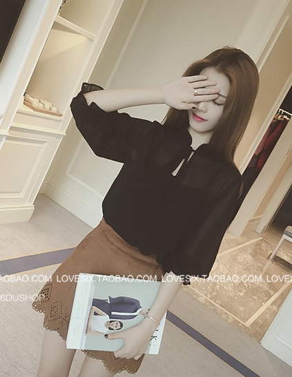 เสื้อแฟชั่นผ้าชีฟองซีทรู มีซับในสายเดี่ยวแยกชิ้น สีดำ