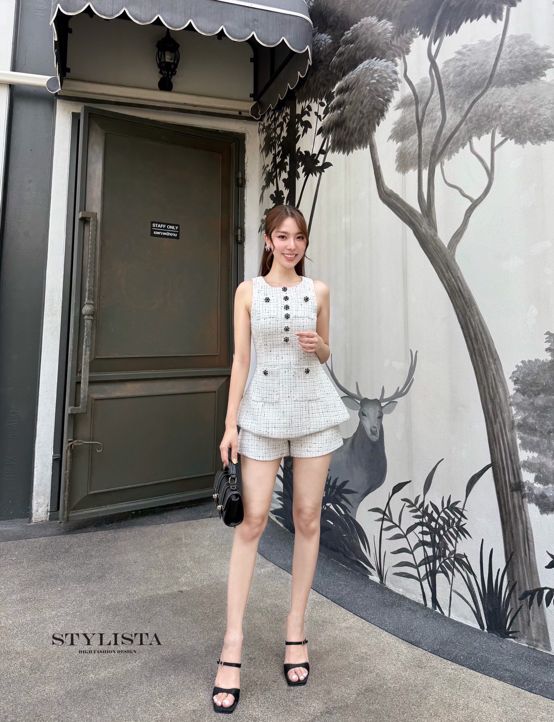 ชุดเซทแฟชั่น เซ็ตแฟชั่นลุคผู้ดีสไตล์ฝรั่งเศส ผ้าทวีตลายตารางคลาสสิก