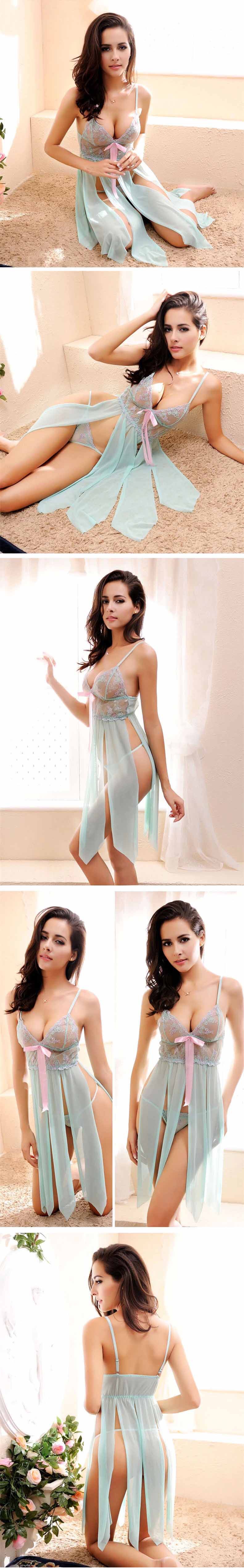 สายเดี่ยว เซ็กซี่ สีเขียวฟ้าน้ำทะเล แต่งปักฉลุลูกไม้ช่วงหน้าอกและใต้อก แหวกขา 4ด้าน สวย เก๋ เซ็กซี่ มีระดับแบบสุดๆ ไปเลยคะ งานปักละเอียด เกรดพรีเมี่ยมเลยคะ+G string