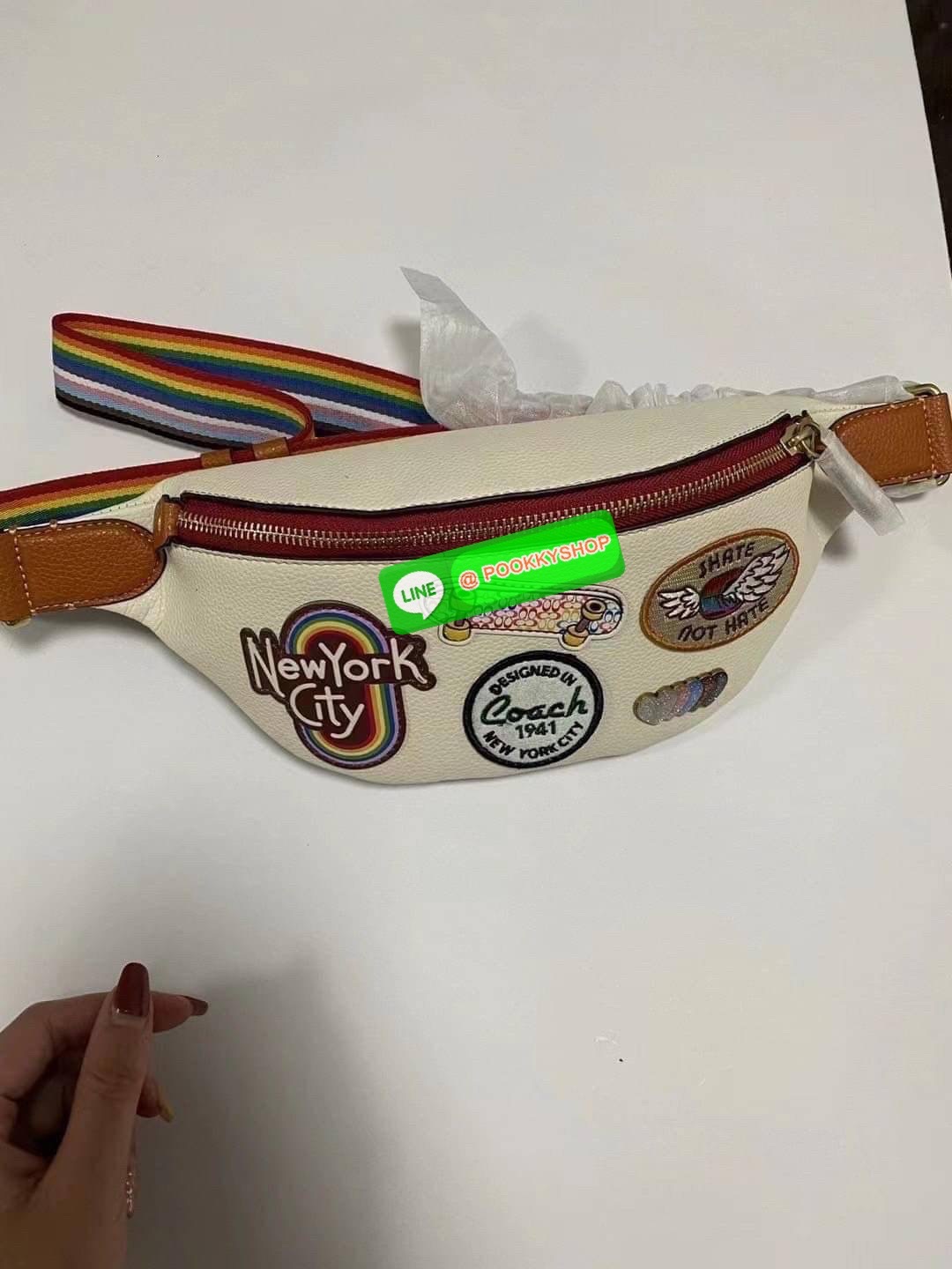 Coach Charter Belt Bag 7 Product Details Signature denim and refined calf leather Inside multifunction pocket Zip closure, fabric lining Adjustable strap for wear at waist