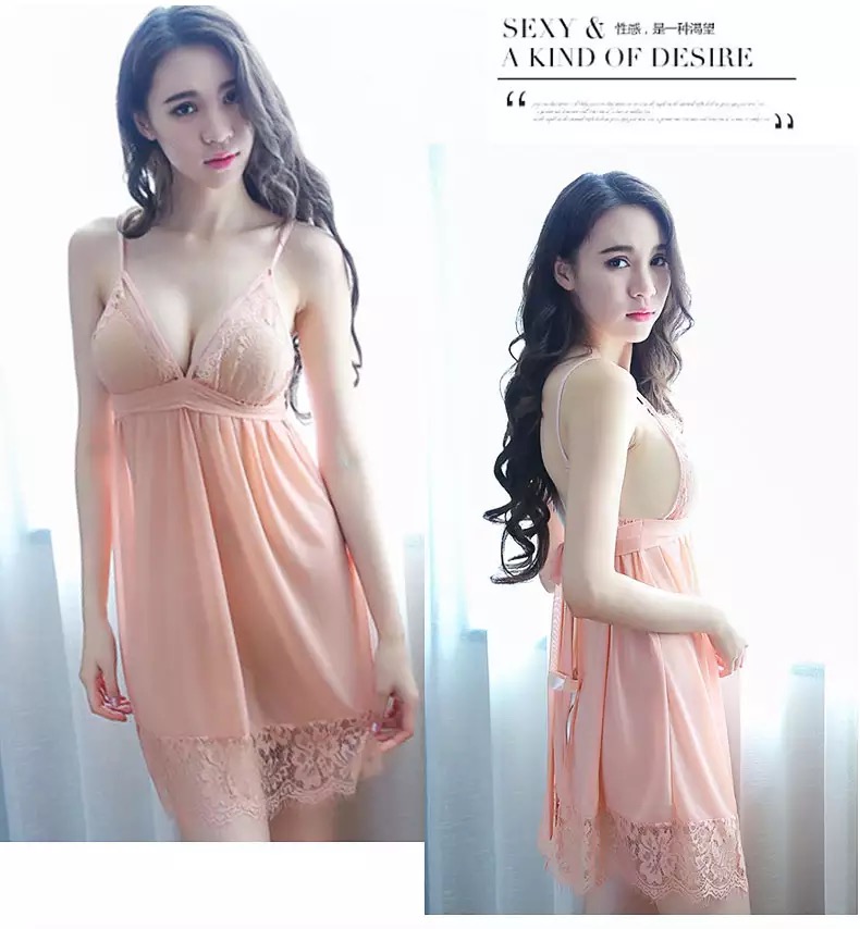 ชุดนอน เดรสซีทรู สีพีช แต่งลูกไม้ซีทรู เนื้อผ้าสวย ทิ้งตัว คุณหนูมากๆคะ