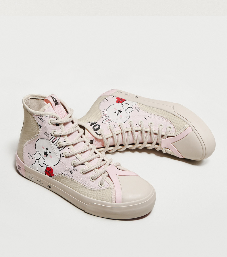 Line Friends รองเท้าผ้าใบหุ้มข้อ พื้นยาง สกรีนลายหมีบราวน์ โคนี่ น่ารัก พื้นนิ่มใส่สบาย