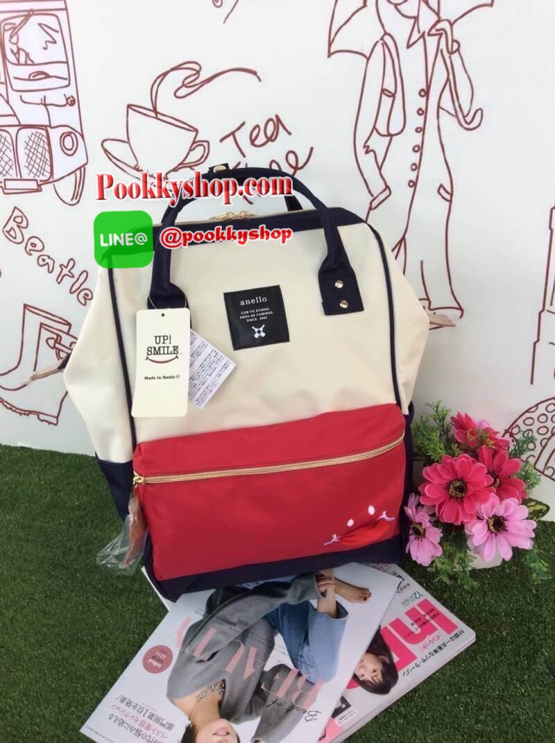 งาน2ป้าย มีชื่อรุ่นและบาร์โค้ด / 5900 เยน ❤️ มีไอจีและเฟส ❤️ ภายในระบุ วดป(code) Re~stockรุ่นขายดี !!! Anello “UP SMILE x anello ” Special collaboration! รุ่น Limited Item กระเป๋าเป้ทรงBackpack รุ่นClassic ผ้าแคนวาส ปากกระเป๋ามีโครงง่ายต่อกา