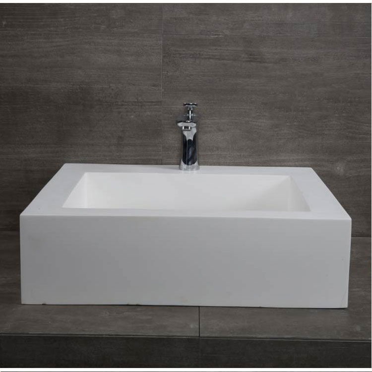 อ่างล้างหน้าวางบนเคาน์เตอร์ รุ่นC03 อ่างล้างมือทรงสี่เหลี่ยม อ่างล้างหน้าอะคริลิค อ่างล้างหน้าราคาถูก อุปกรณ์ห้องน้ำ อุปกรณ์ตกแต่งห้องน้ำ Rectangular White Acrylic Sink (C03)
