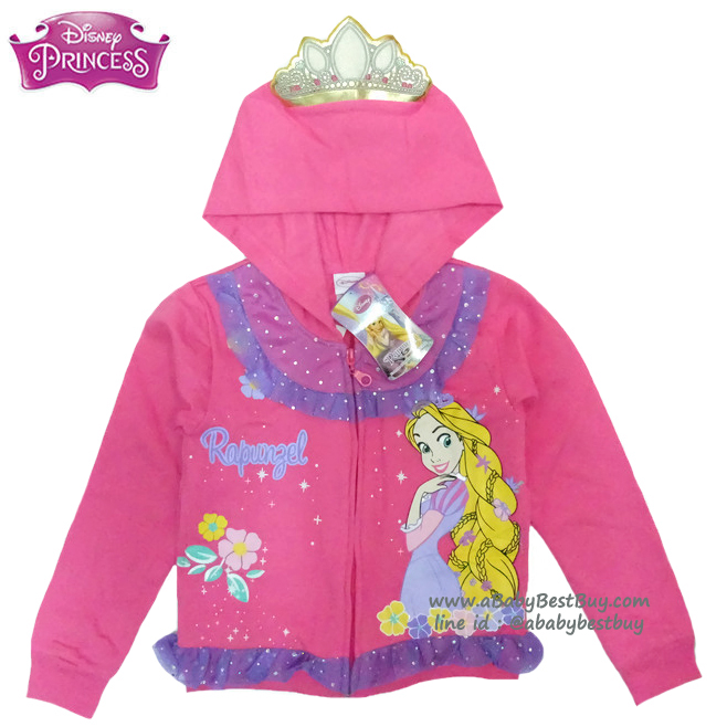 ฮ "Size 4-6-8-10-12-14" Jacket Disney Rapuzel เสื้อแจ็คเก็ต เสื้อกันหนาวแขนยาว เด็กผู้หญิง สกรีนลายเจ้าหญิงราพันเซล สีชมพูเข้ม รูดซิป มีหมวก(ฮู้ด)ใส่คลุมกันหนาว กันแดด ใส่สบาย ดิสนีย์แท้ ลิขสิทธิ์แท้
