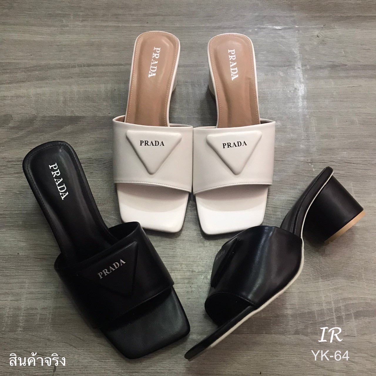 แบบขายดี!!! พร้อมส่ง Prada รุ่นใหม่ปังมากจ่ะแต่งโลโก้แบรนด์ พื้นหนางานดีเดินไม่เยกเยก ปั้มแบรนด์ ส้นกระบอกกบม 2.5 นิ้ว ใส่สวยมากค่าช่วงนี้