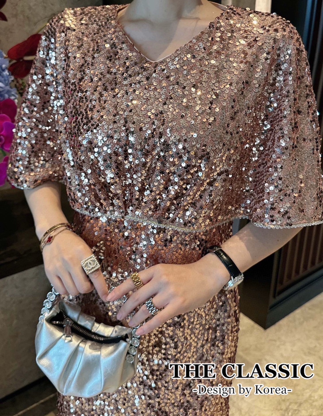 เดรสแฟชั่น เดรสออกงานปักเลื่อม ใช้ผ้าเนื้อดีปักเลื่อมเนื้อผ้ายืดขยาดได้ ปักแน่นมีน้ำหนัก