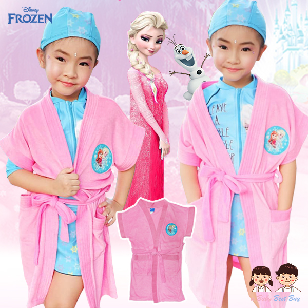 ฮ ( For Kids ) Disney Frozen ชุดคลุมว่ายน้ำ เด็กผู้หญิง สีชมพู ลายเจ้าหญิงอันนาเอลซ่า สุดน่ารัก ผ้าดี ดิสนีย์แท้ ลิขสิทธิ์แท้