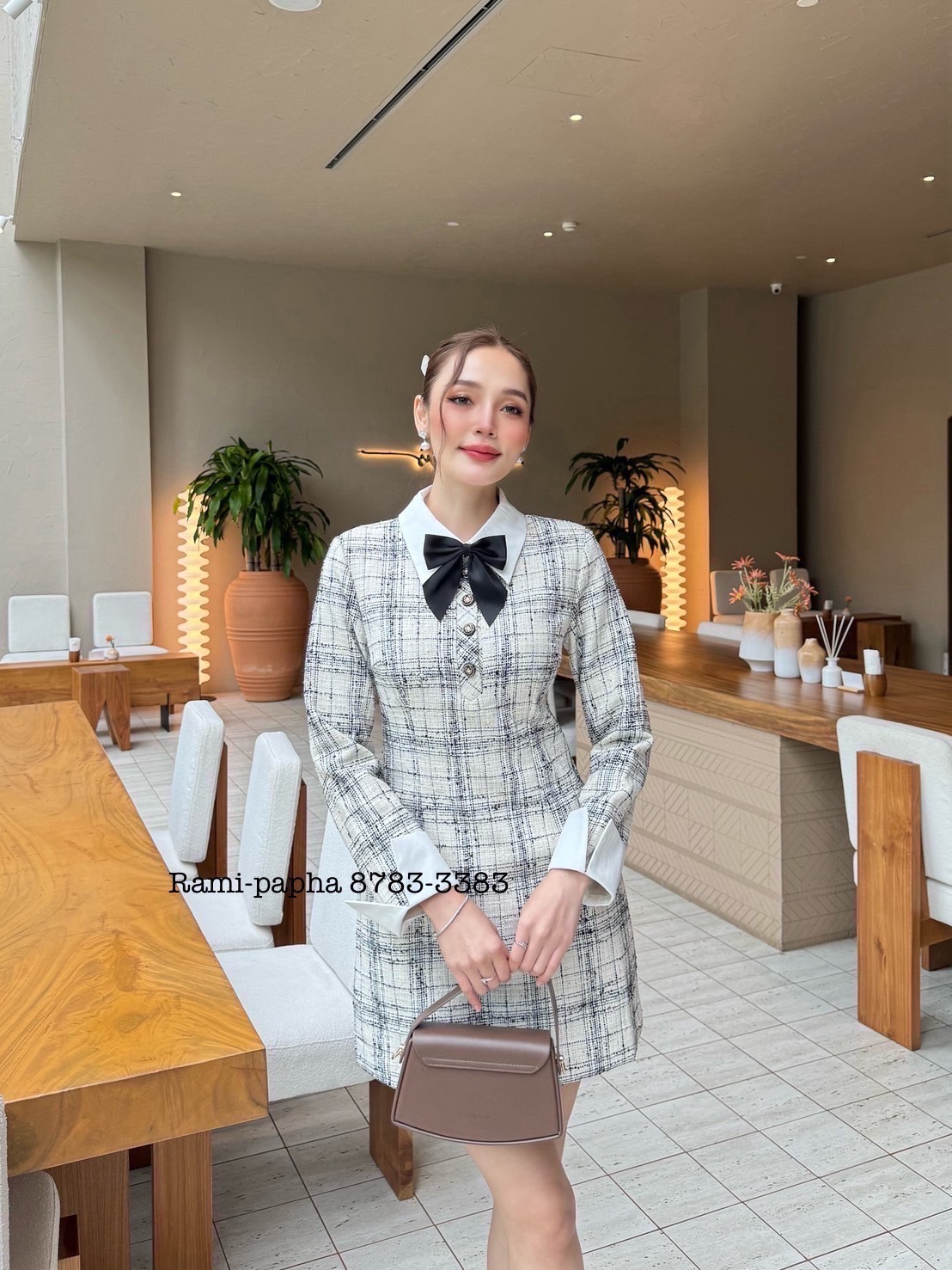 เดรสแฟชั่น เดรสคอปกเนื้อผ้าทวีตผสมดิ้นทองสวยหรูโดดเด่น เนื้อผ้าเกรดพรีเมี่ยม