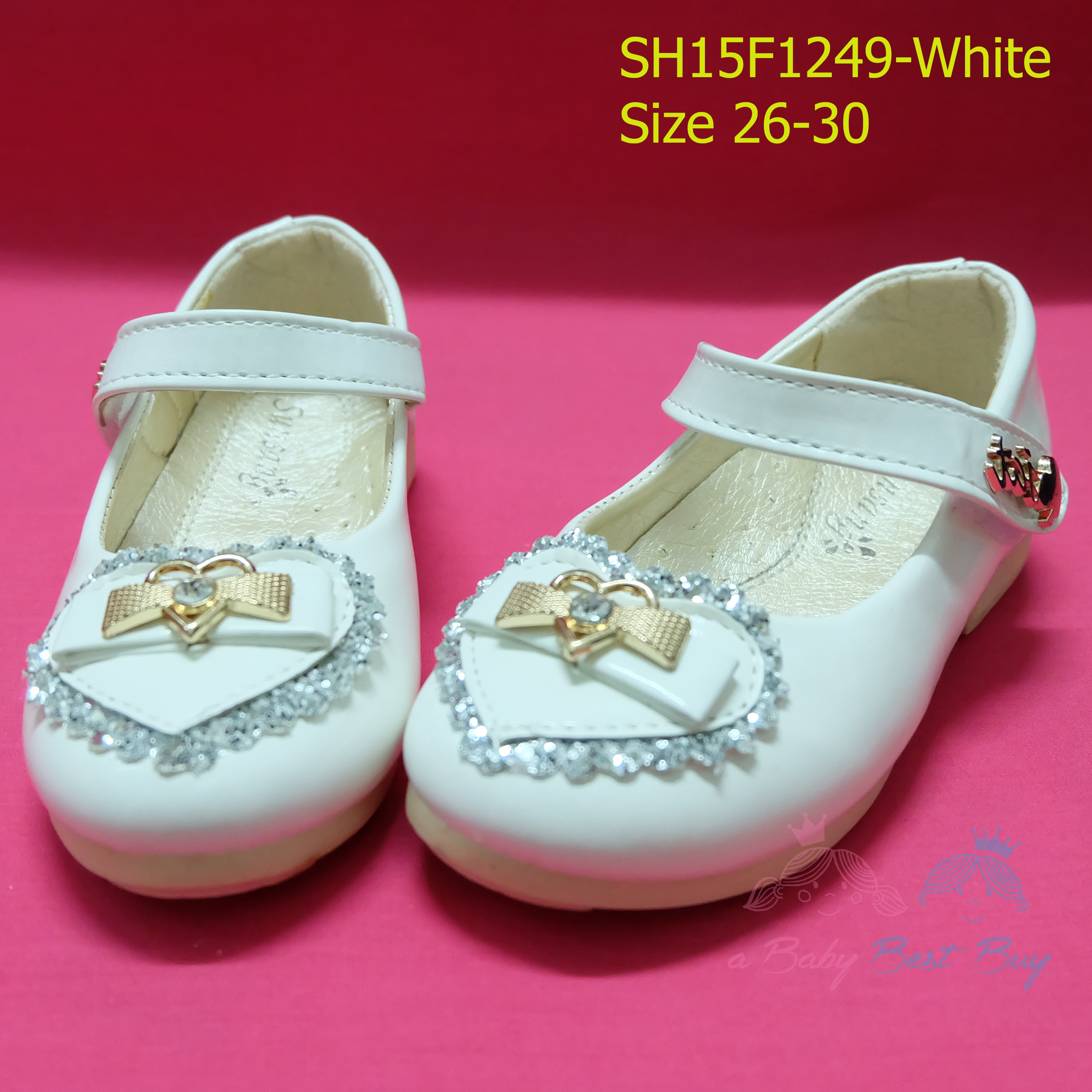 15F1249 White รองเท้าเด็กผู้หญิง หนังแก้วสีขาว ส้นเตี้ย ใส่ไปงาน แต่งงานเลี้ยง ไซส์26-30