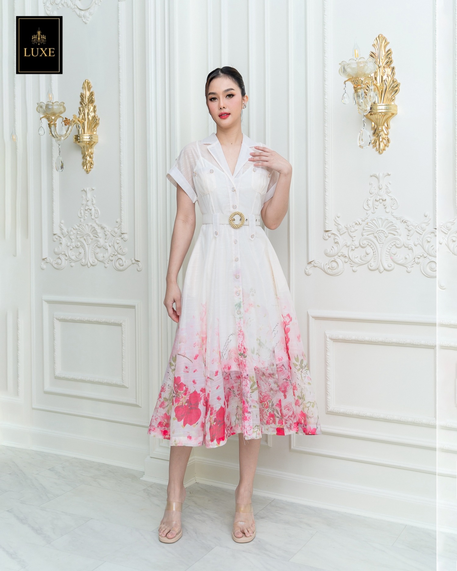 เดรสแฟชั่น เดรสเสื้อคอปกเทเลอร์ แต่งกระเป๋าสองข้าง